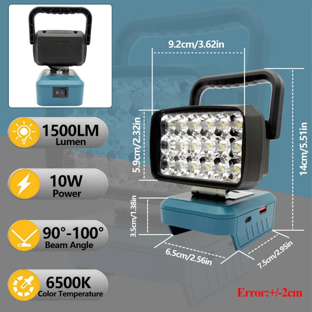 LED Work Light for Makita for Milwaukee for Dewalt Flashlight 18V Li-ion Battery Portable Emergency Lamp(Battery Not Included)