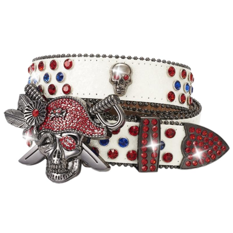 Rhinestones Skull Buckle Belt for Women Men Sequined Hiphop Belt for Pants Jeans Popular Rockers Belt Waist Accessories