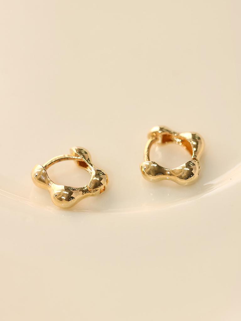Minimalpiercing 14K 18K Mini Bubble Square One-Touch Ring Earrings