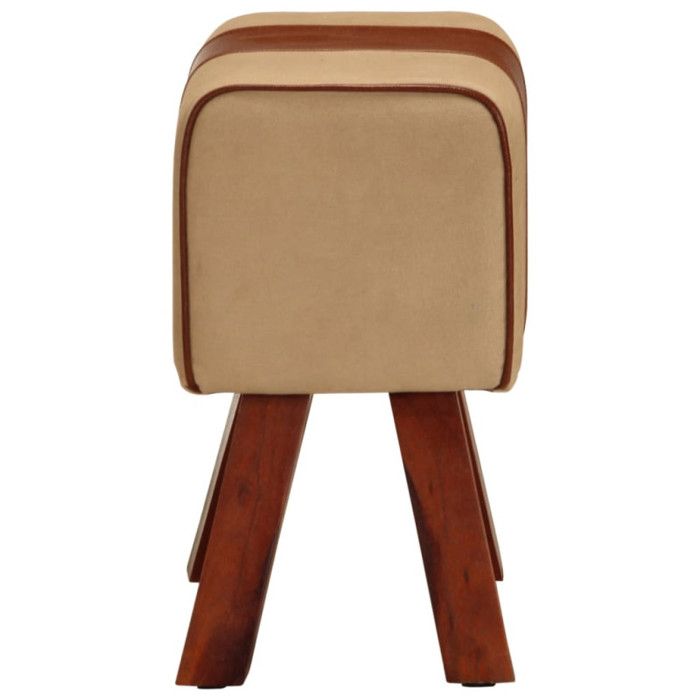 Banc de Salon - VIDAXL - Vintage - Cuir Véritable - Bois de Manguier - 38 cm Marron