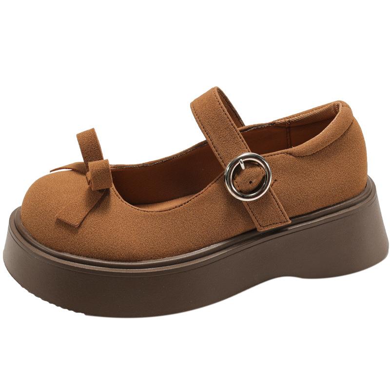 White Retro Round Head Platform Small Leather Shoes Women's 2025 New Spring and Autumn Skirt French Versatile Mary Jane Single Shoes