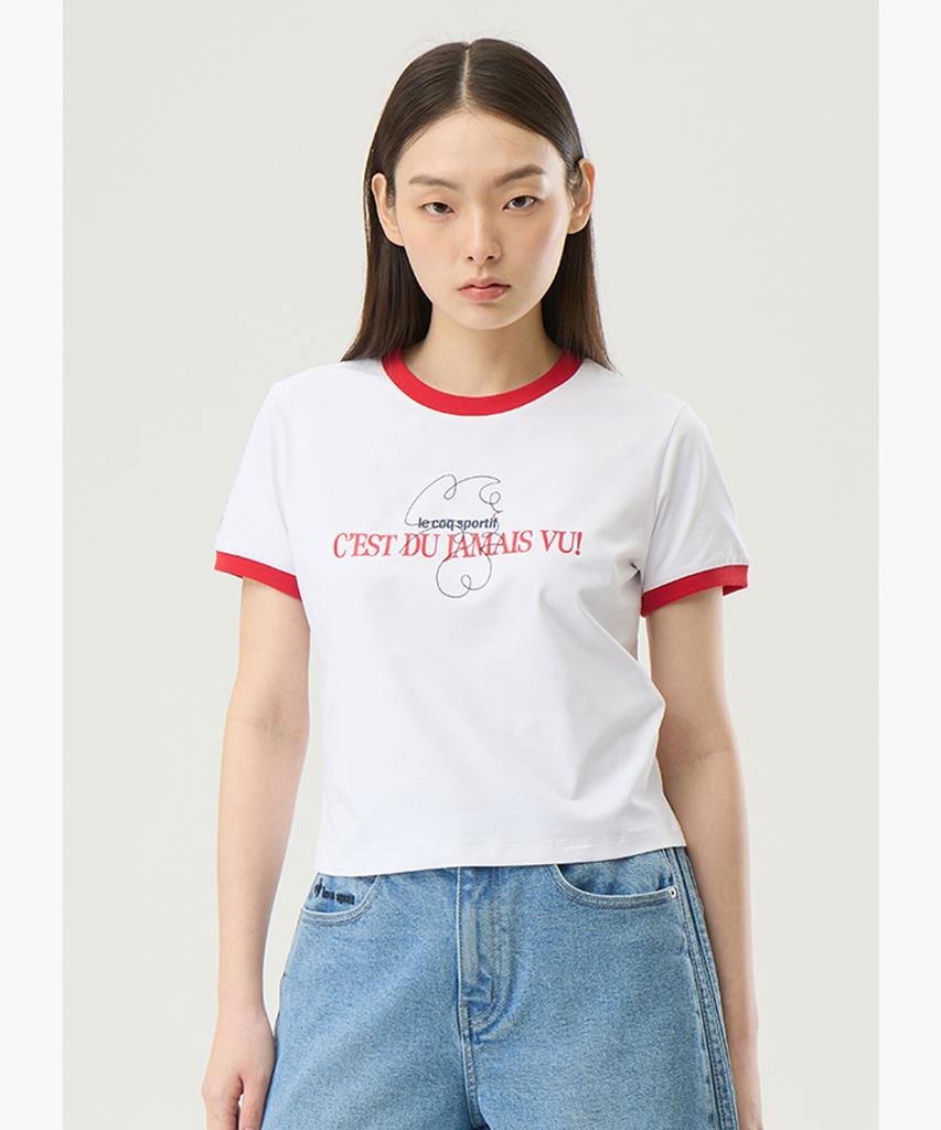 LECOQ Women'S Ringer Short Sleeve T-Shirt - White (Qq122Trs31)