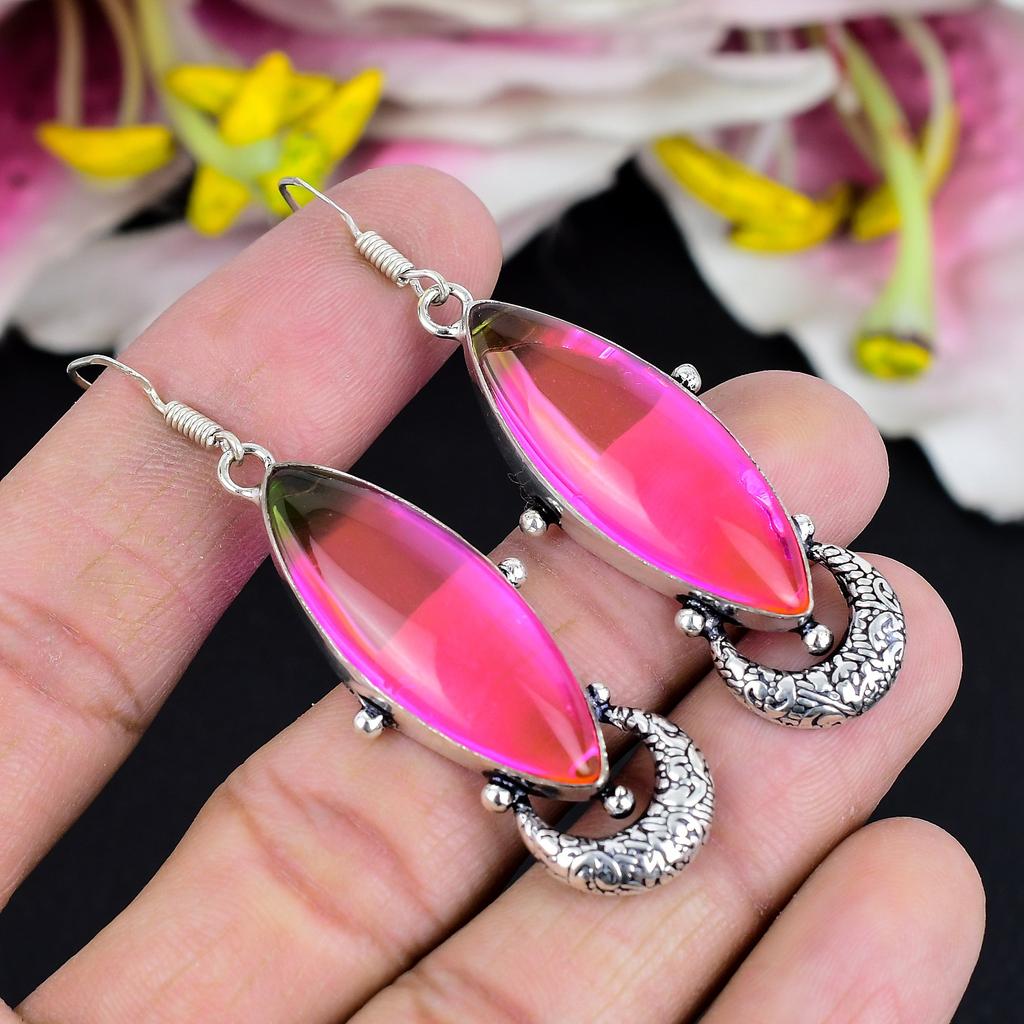 Bi-Color Tourmaline Gemstone 925 Sterling Silver Jewelry Earring 2.56" KG-1778