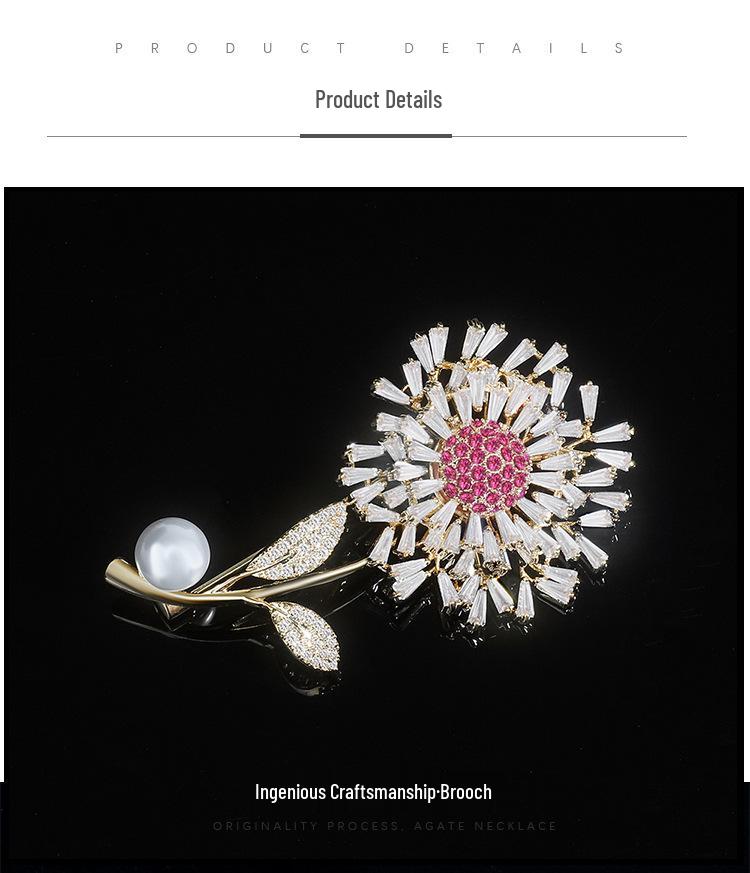 Timeless Dandelion Zircon Brooch - Elegant Flower Pin for Women's Clothing Accessories