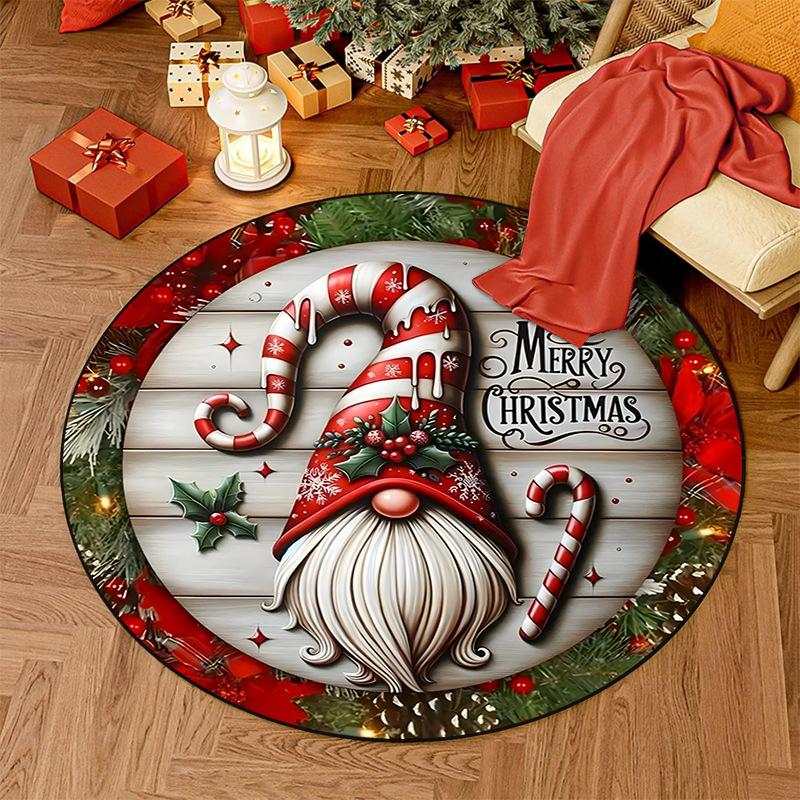 Christmas Nursery Rug Pink Snowman Playmat for Kids Room Santa Claus Toddler Round Carpet Gingerbread Man Non Slip Circle Rug
