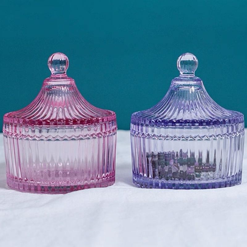 European Retro Cube Crystal Glass Storage Jar,Candy Snack Glass Jar With Lid Aromatherapy Candlestick Container Home Decoration