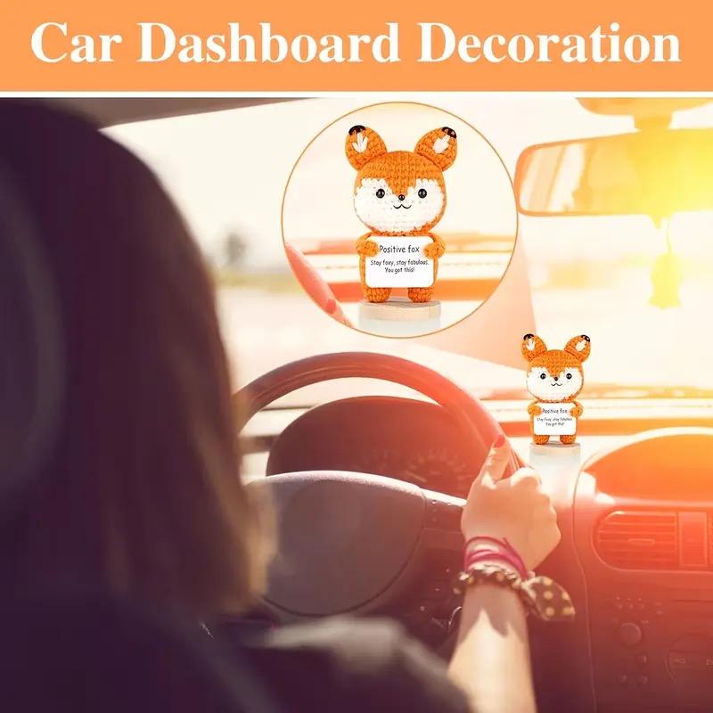 Handmade Crochet Positive Fox Figurine with Inspirational Message Card Cute Orange and White Knit Fox for Home Emotional Support