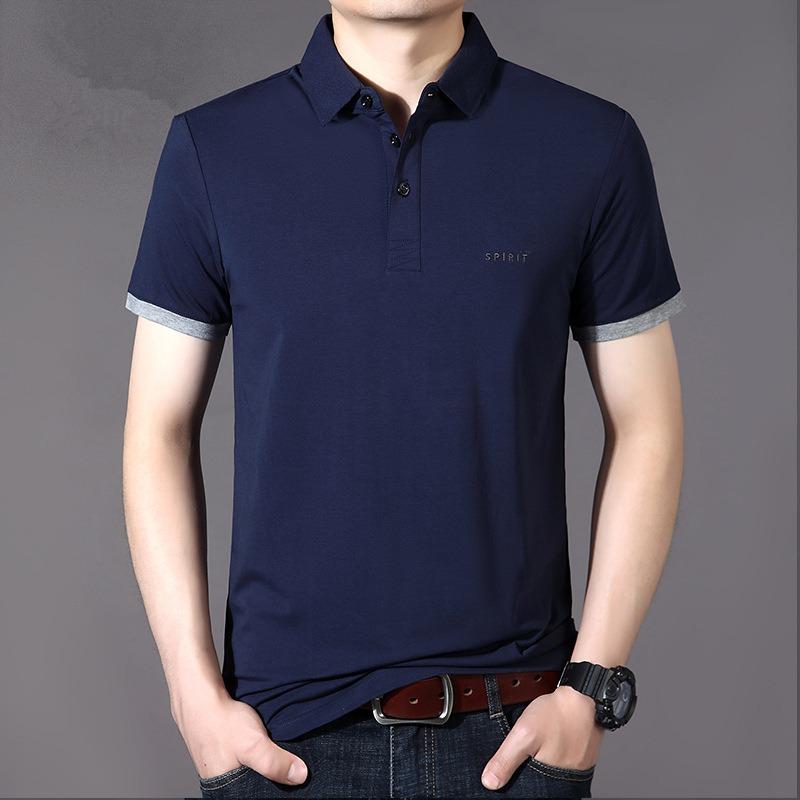 

Летняя новая мужская вышитая высококачественная хлопковая рубашка поло с короткими рукавами Весна/Лето Новая дышащая рубашка для бизнеса и отдыха на открытом воздухе Мужской топ L темно-синий