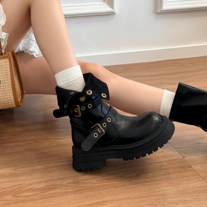 Fashion Metal Decoration Women's Short Boots 2025 New All-match Buckle Women Thick Bottom Long Boots Fashion Retro Shoes for Woman Botas