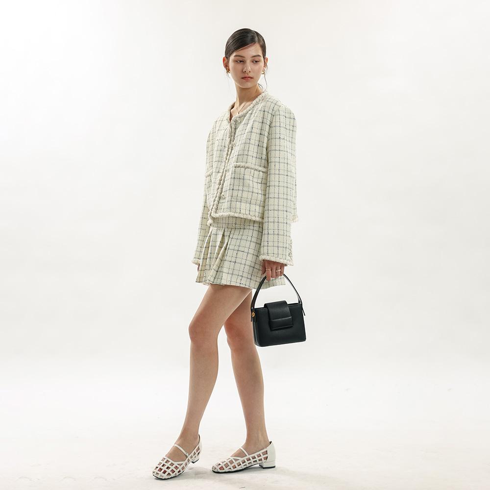 WEDNESDAY DELIGHT Wd_Check Tweed Mini Skirt_Ivory