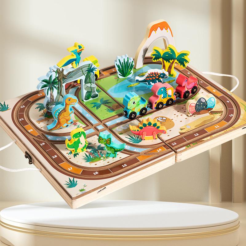 Children's Early Education Double Battle Traffic Dinosaur Two-in-one Train Track Fun Playing Chess Board Game Educational Toys