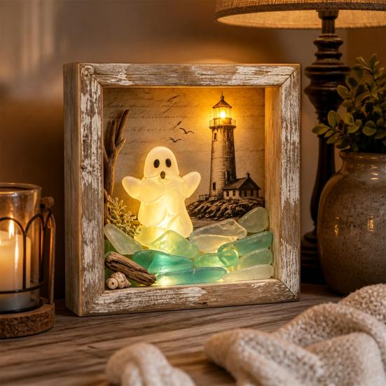 Unique Halloween Gifts Lighted Frame Ornaments, Light Up Shadow Box, Warm Small Figures Atmosphere LED Lights for Home Living Room Bedroom Decor