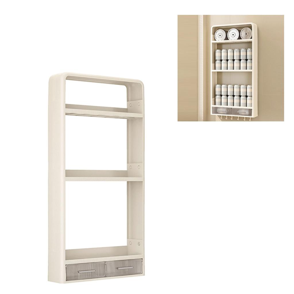 3 Ebenen Gewürzregal Organizer Multifunktionales Gewürzaufbewahrungsregal mit Haken für Küchenlebensmittel