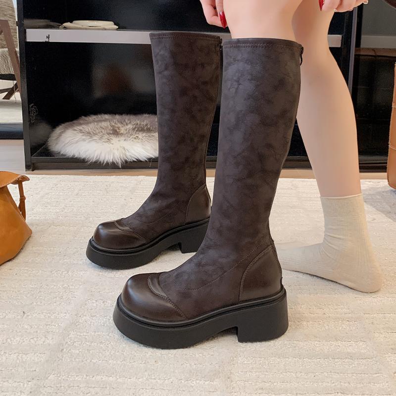 

Высокие сапоги женские на плоской подошве на платформе до колена модная обувь зимние новые мотоциклетные сапоги готические дизайнерские уютные трендовые женские сапоги 40