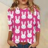 T-shirt Casual Alla Moda da Donna con Stampa di Coniglietti Pasquali e Uova, Scollo, Manica a Tre Quarti