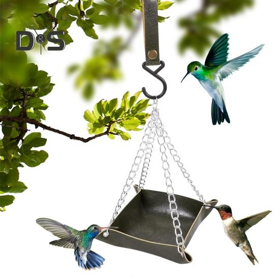 Hanging Bird Feeder Outdoor Hummingbird Feeders Faux Leather Feeding Tray Metal Mesh Attracting Wild Birds Square Platform