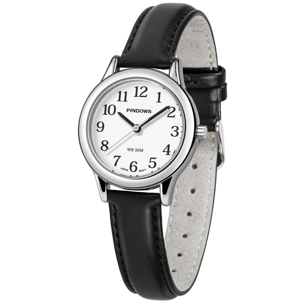 

Women s Minimalist Watch with Gold Tone Case and Black Leather Strap, Fashionable Everyday Elegant Quartz Analog Dress PINDOWS