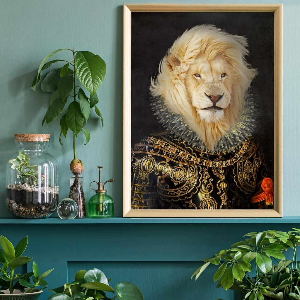 Renaissance Animal Painting Lion Flamingo Tiger Rabbit Victorian Animal Portrait Wall Art Funny Picture Canvas Poster Home Decor