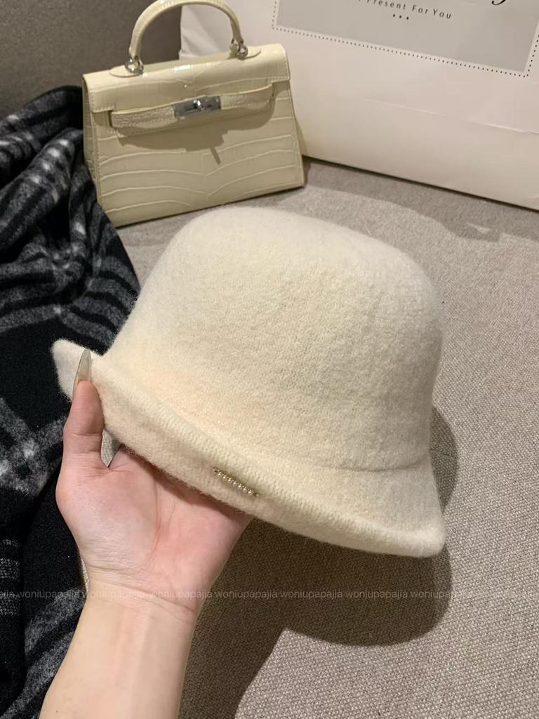 High-quality crimped wool top hat women's autumn and winter fashion daughter hat showing face little fisherman hat children's basin hat