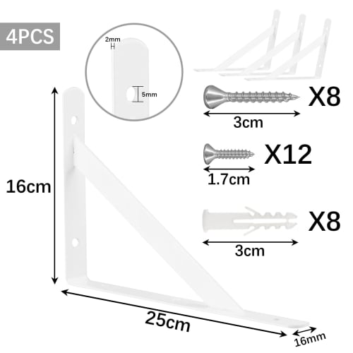 ANDCHI L-Shaped Shelf Brackets, Set of 4, Wall-Mounted, Angle Brackets, L-Shaped Shelf Brackets, Wall-Mounted Hanging Shelves, Brackets with Screws, 2