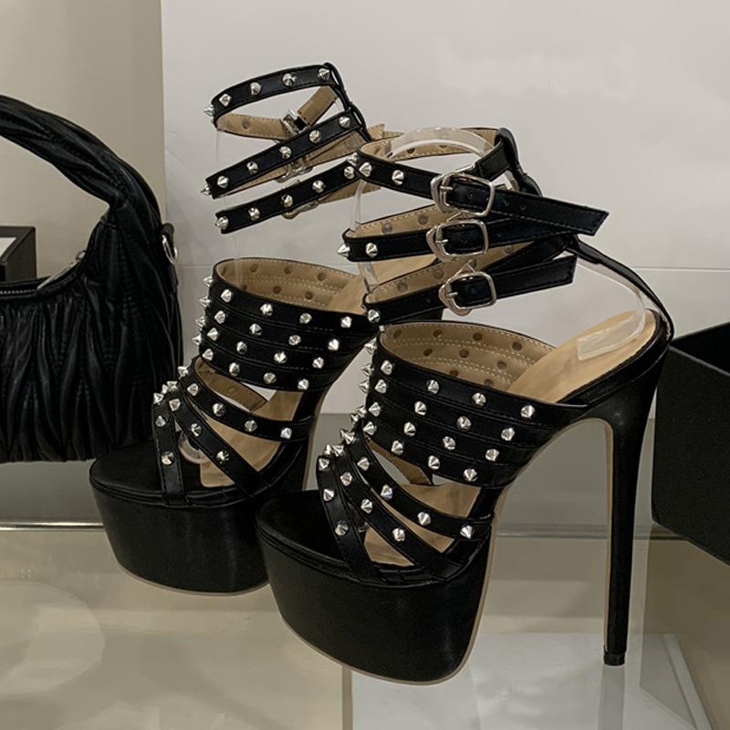 Fashion Liyke Punk Style Metal Rivets Ankel Strap 16CM Super High Heels Platform Sandals Women Sexy Peep Toe Club Strip Pole Dance Shoes