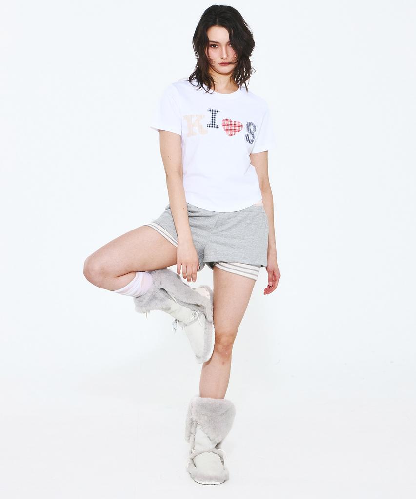 Kimseupeulesikoteunmakes Bumpy Kiss Logo Applique T-Shirt White
