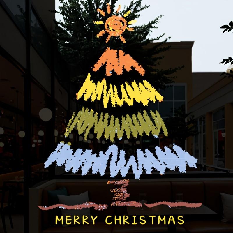 

1 штука многоразовая наклейка на стекло с высоким разрешением в виде рождественской елки - статическая без следов наклейка для украшения дверей и окон и торговых центров Holiday Season Tree 6