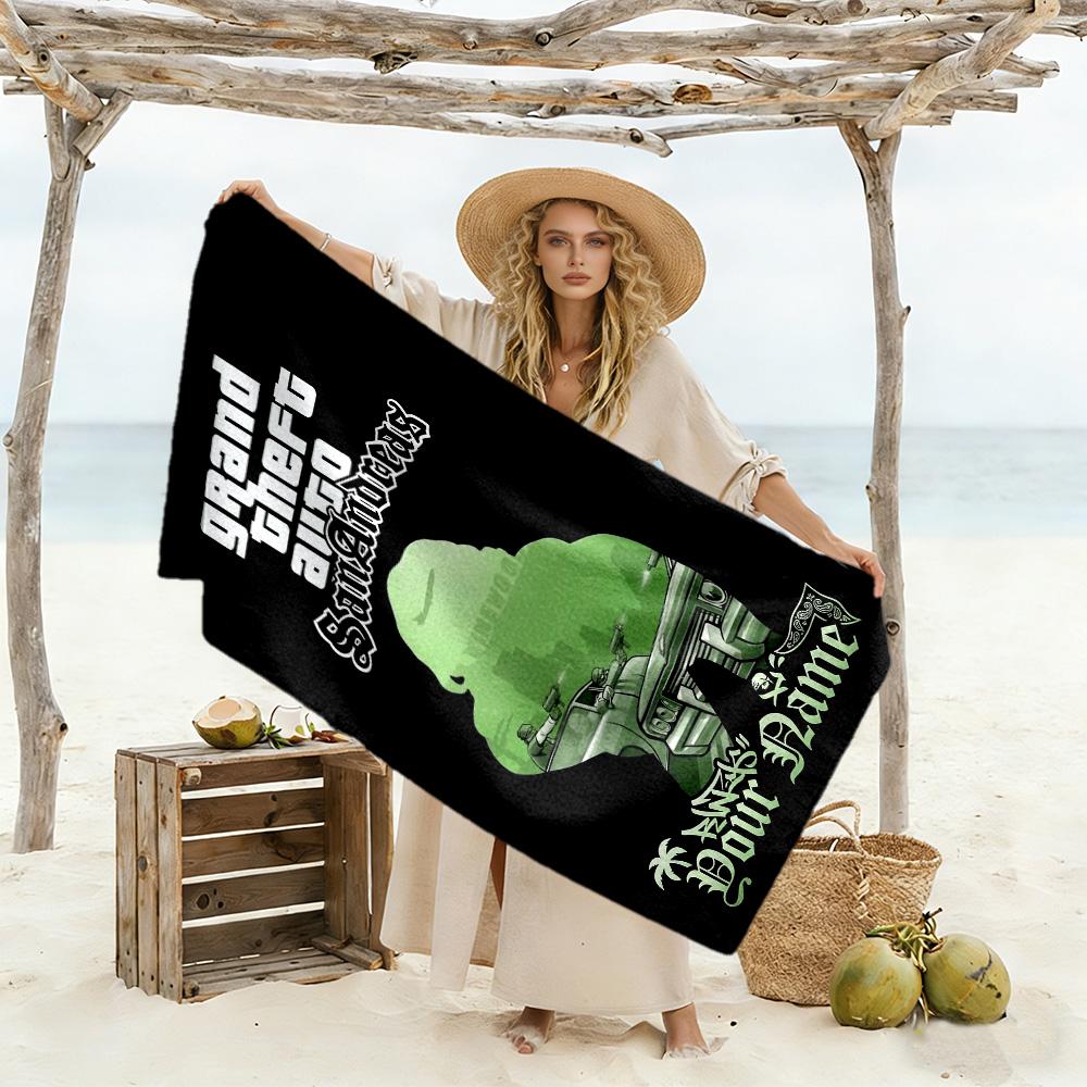 Gta Customizable Name Beach Towel Super Soft & Absorbent Suitable for Swimming Gym Camping Yoga Vacation