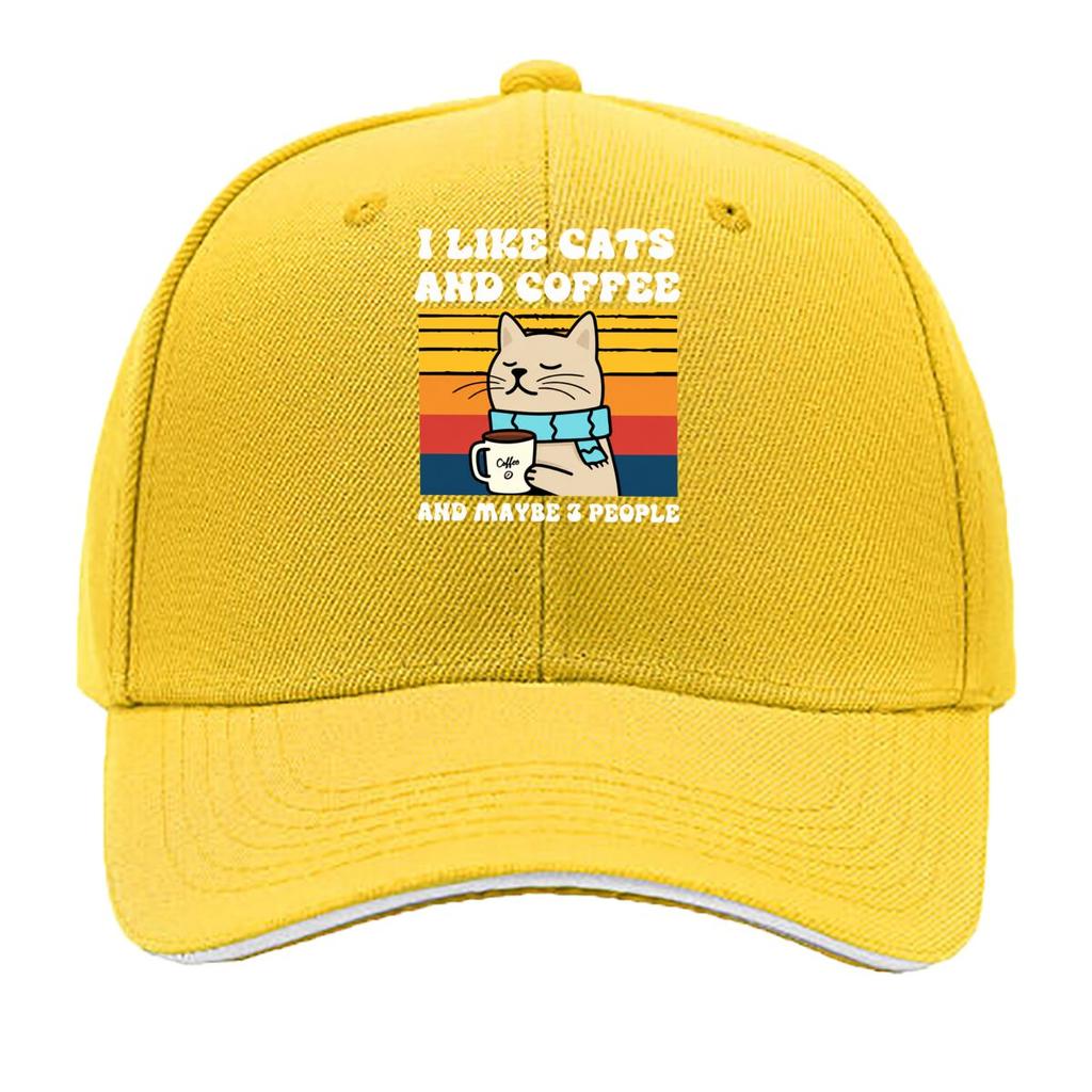 Coffee Cat Blue Scarf Retro Sunset Stripe Illustration Sandwich Baseball Cap Unisex Women Sun Cap Outdoor Workouts Hat