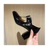 Fashion Chunky Heel Square Toe  Jane Shoes 2025 Summer New Women's Black Patent Leather High Heels Round Toe Ankle Strap Shoes
