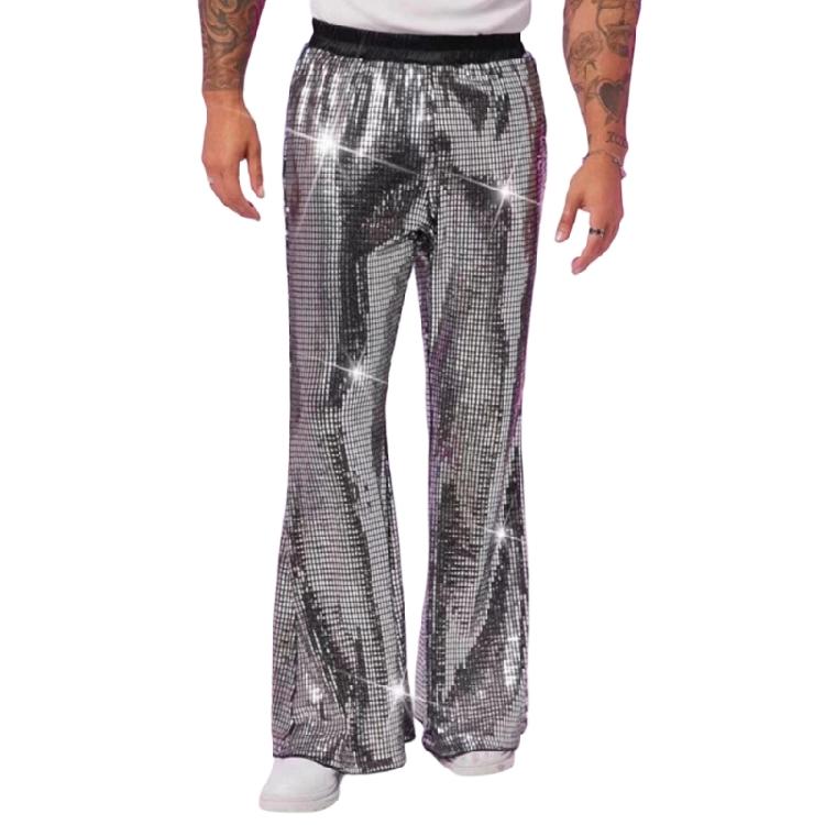 

Comfortable Sequins Flared Trousers for Professional Dancers Providing Superior Stretch and Shining Stage Pants XL серебряный