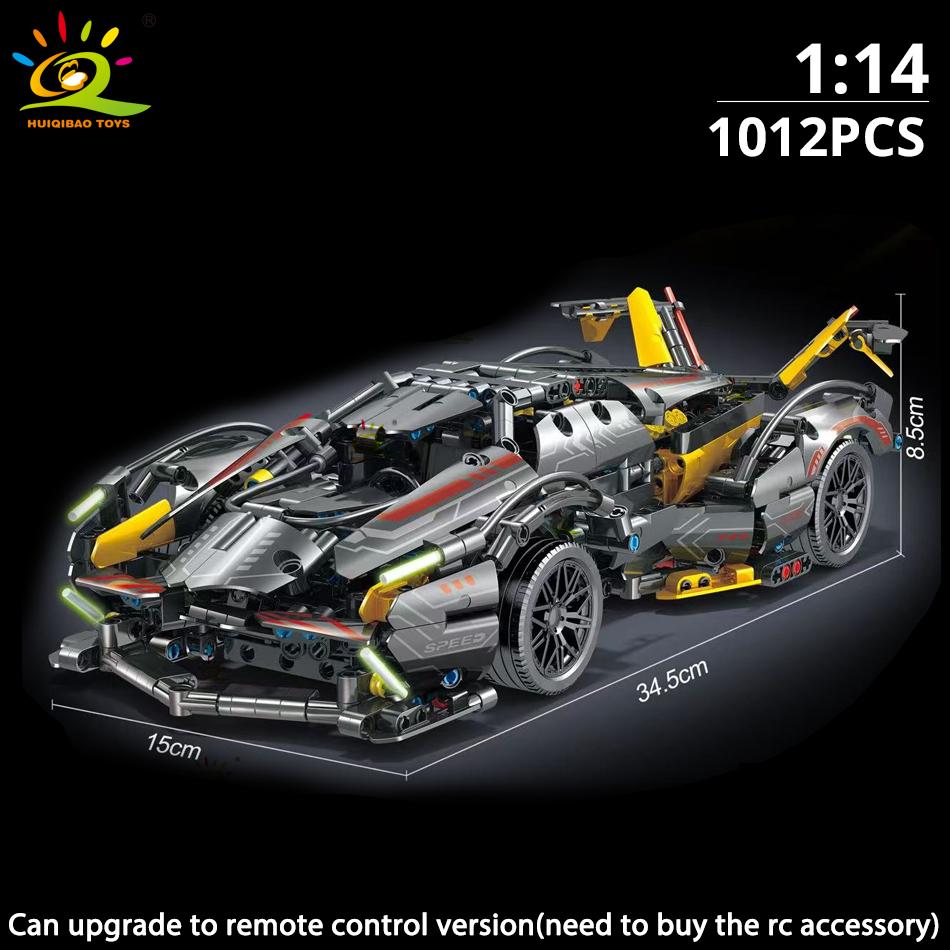 HUIQIBAO 1:14 Racerbiler Teknisk Modell Byggeklosser MOC LED-linje Klosser Utstillingsboks Barn Bykonstruksjonsleke Gutt Spill