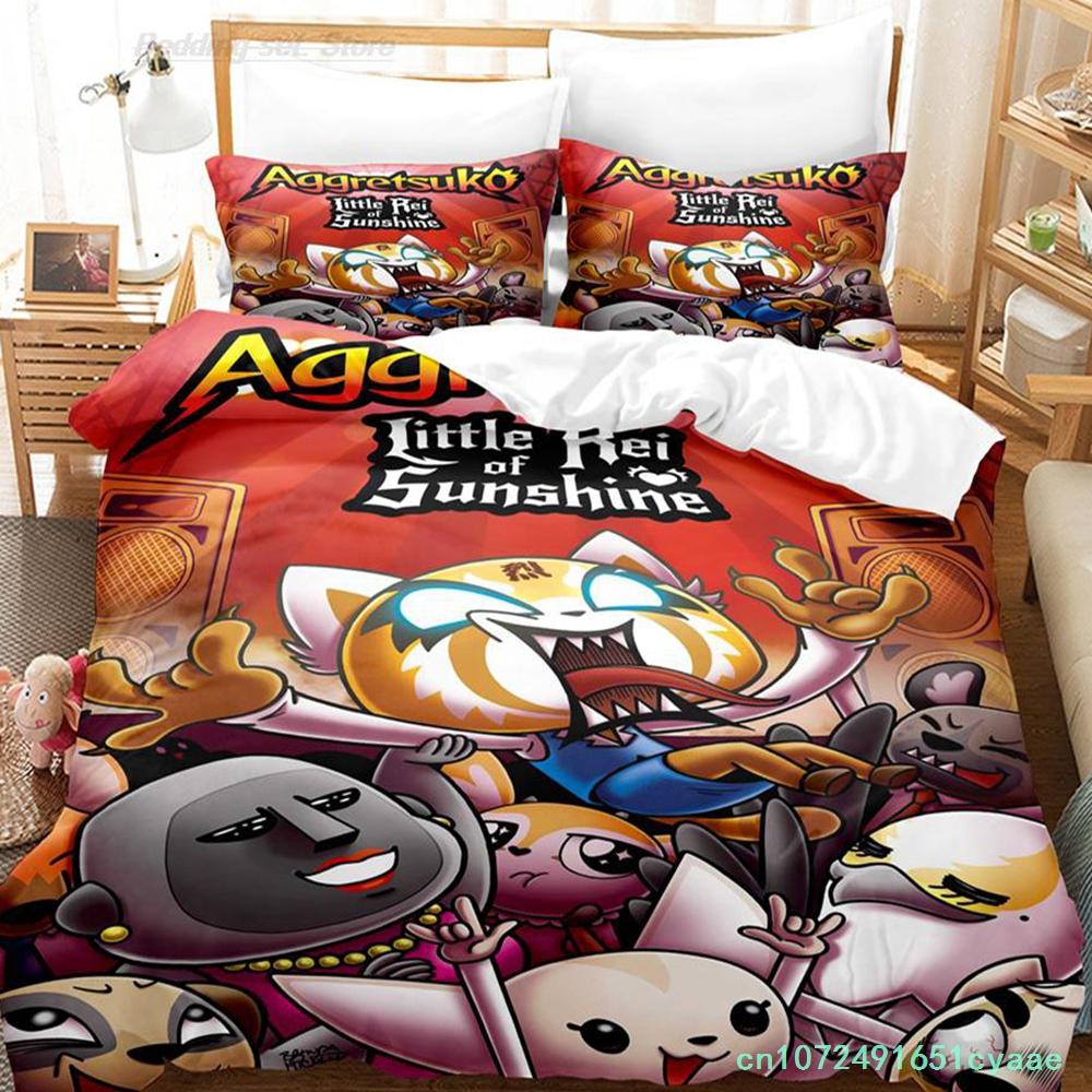Aggretsuko Bedding Set Single Twin Full Queen King Size Bed Set Aldult Kid Bedroom Duvetcover Sets 3D Print Anime Bed Sheet Set
