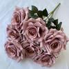 Rose Wedding Decor Artificial Silk Flowers With 7head Design For Bridal Ceremony And Photography