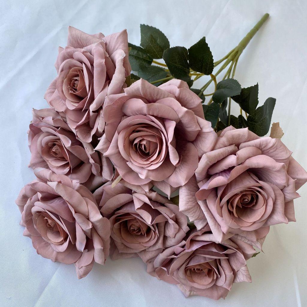 Rose Wedding Decor Artificial Silk Flowers With 7head Design For Bridal Ceremony And Photography