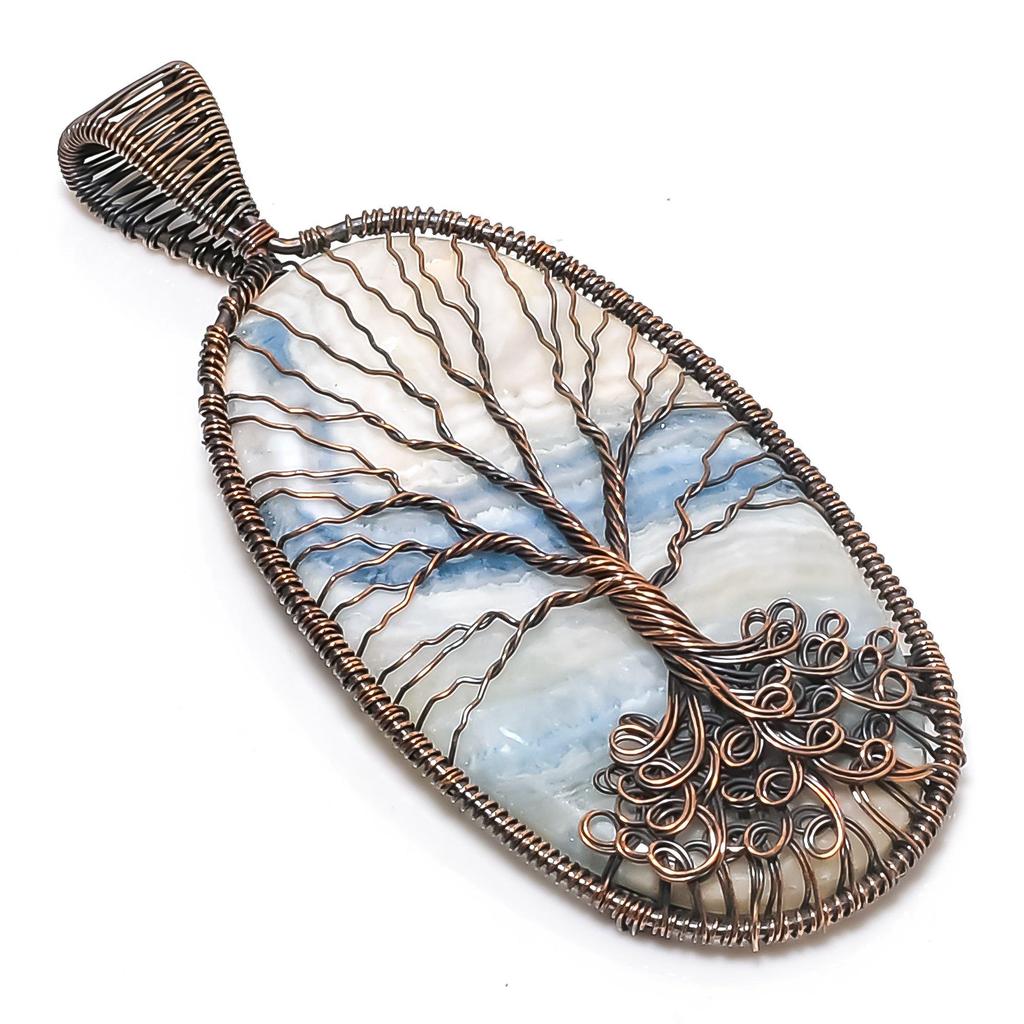 Blue Scheelite 999 Copper Wire Wrap Pendant, Handmade Gemstone Tree Of Life Pendant Jewelry, Gifts For Wife Brand New Pendant