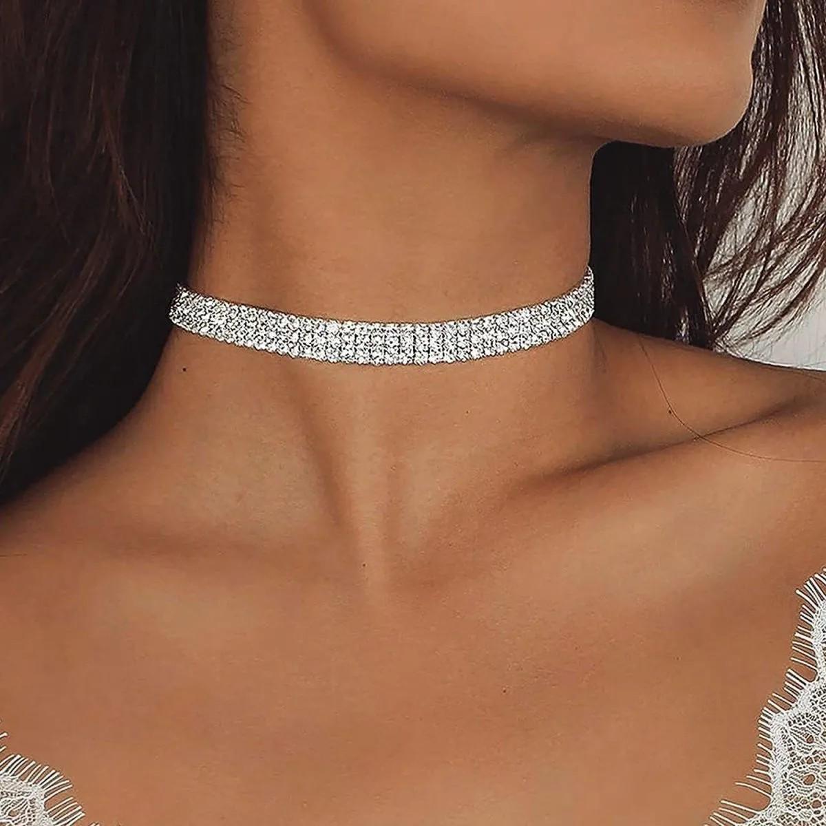 Versatile European Full Diamond Light Luxury Necklace & Earrings Set