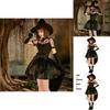 Black Lace Mesh Witch Tailcoat Dress Costume For Halloween Party Cosplay
