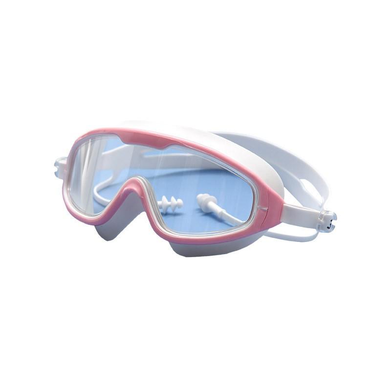 Large Frame Swimming Goggles Adults Waterproof Anti-Fog HD Lens Unisex Professional Swim Gear With Cap Set YJ01 Adult Large Frame Pink-White