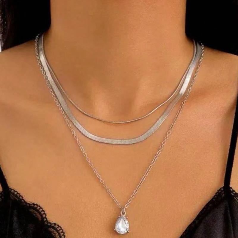 

Набор из 3 модных женских ожерелий, Ожерелье с кулоном из хрусталя в форме капли, Ожерелье-чокер, Повседневная носка 3 Teardrop Pendant Necklaces&one-size