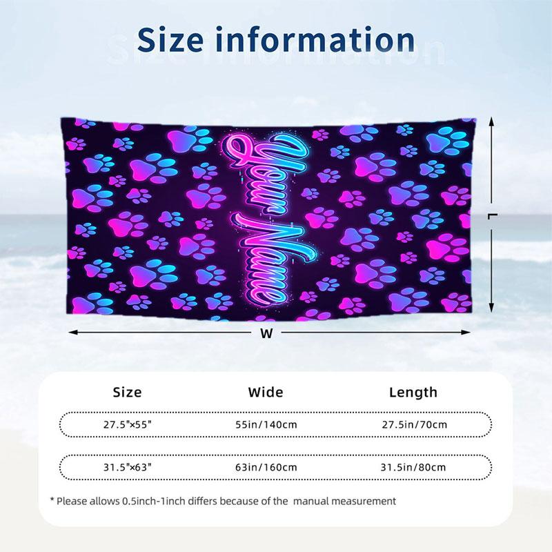 Dog Theme Beach Towel Personalized Custom Name & Text Soft Quick Dry Beach Towel for Swimming Travel