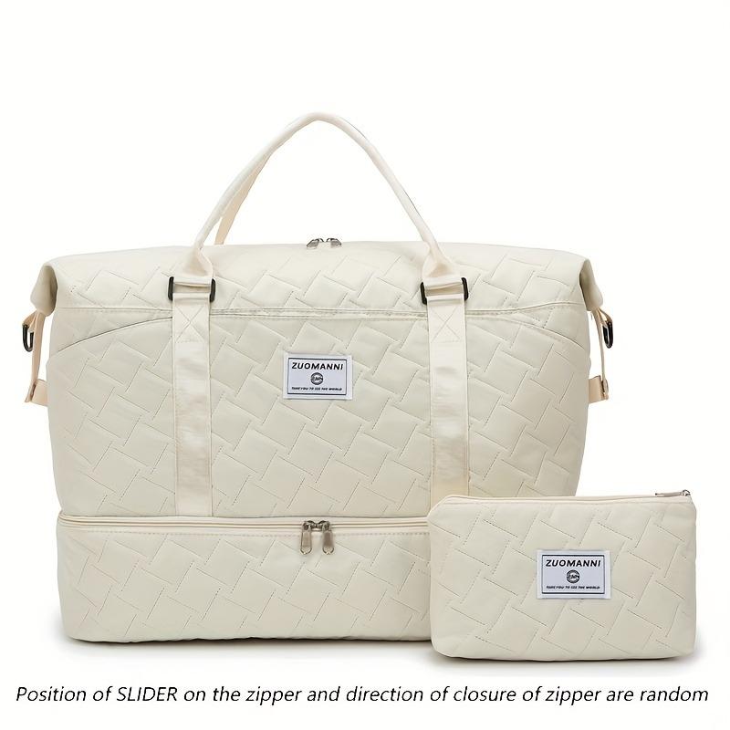 2pcs Set Large Capacity Travel Duffel Bag with Shoe Compartment and Cosmetic Pouch, Casual Nylon Gym Bag, Weekend Overnight Handbag