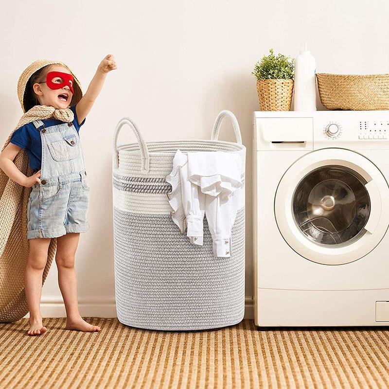 Cotton Rope Woven Storage Basket, Bamboo Basket, Dirty Clothes Basket, Hand-held Folding Miscellaneous Basket
