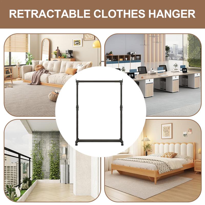 Telescopic Clothing Rack Heavy-Duty Metal Garment Rack On Wheels Adjustable Telescopic Clothes Drying Rack For Living Room