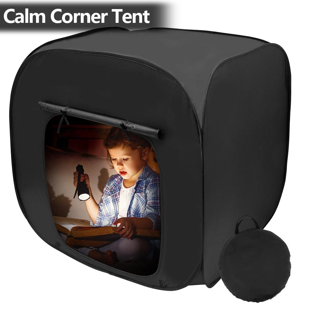 Calm Corner Tent Foldable Pop Up Tent with Storage Bag Portable Oxford Cloth Kid Full Blackout Tent with Door 35.4×35.4×35.4In nero