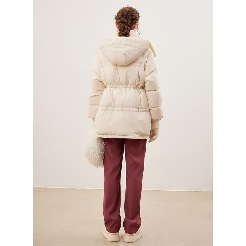 Bailuyu Damen Kapuzenjacke mit Kordelzug in der Taille und Entendaunenfüllung