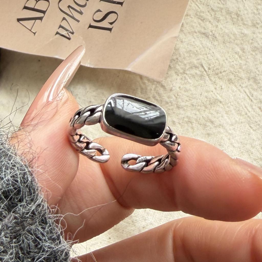 Xiaomi 925 Sterling Zilveren Ringen voor Vrouwen Koppel Minimalistisch Handgemaakt Eenvoudige Zwarte Steen Ring Fijne Sieraden Cadeau Voorkom Allergie