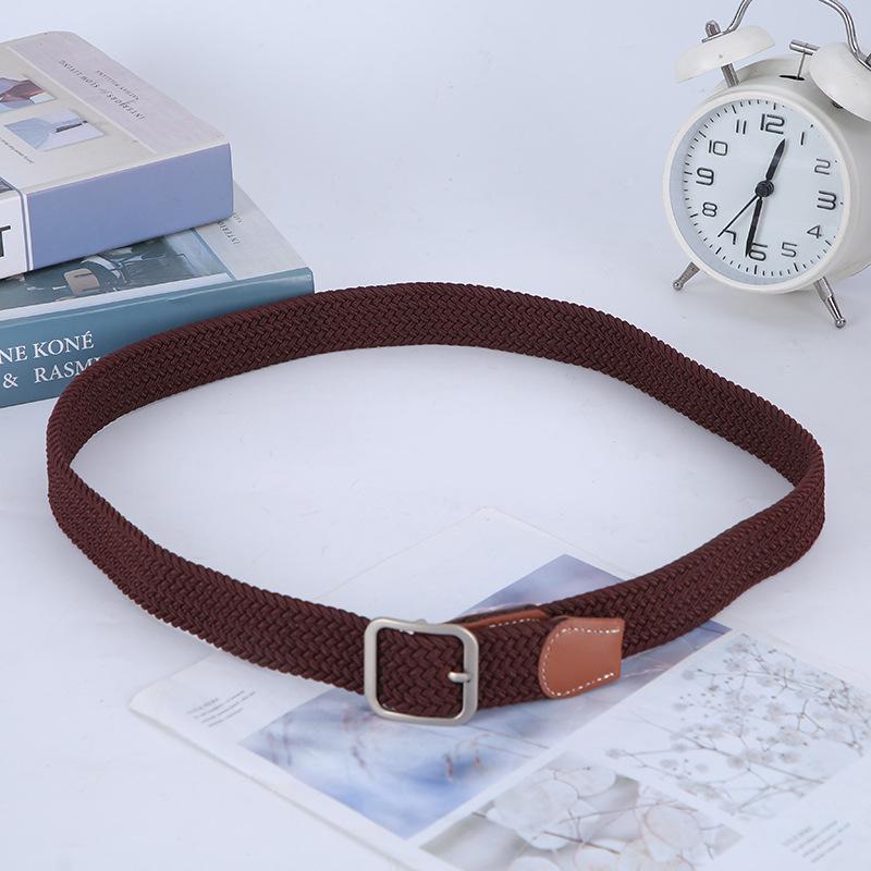 

Непористый непробиваемый пряжка для мужчин и женщин одинаковый тканый ремень эластичный повседневный ремень из холста студенческий ремень 105cm темно-коричневого
