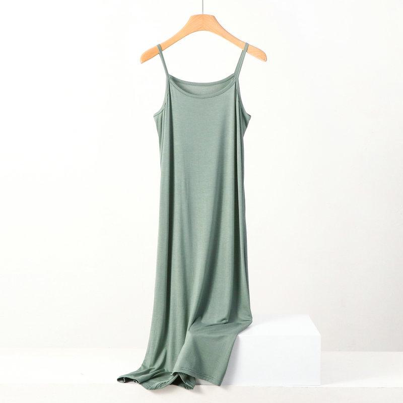 

Plus Size Spring and Summer Versatile Slim Long Inner Nightgown Suspender Modal Solid Color Bottoming Dress 8XL світло-зелений колір