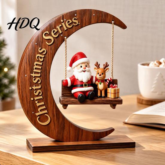 Unique Christmas Exchange Gifts Santa Claus Swing Tabletop Figurine Wooden Xmas Statue with Decorative Holiday Figures Pinecone Snowflake Gift